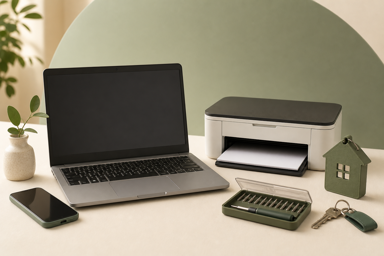 Home Computador, telemóvel e impressora para assistência informática